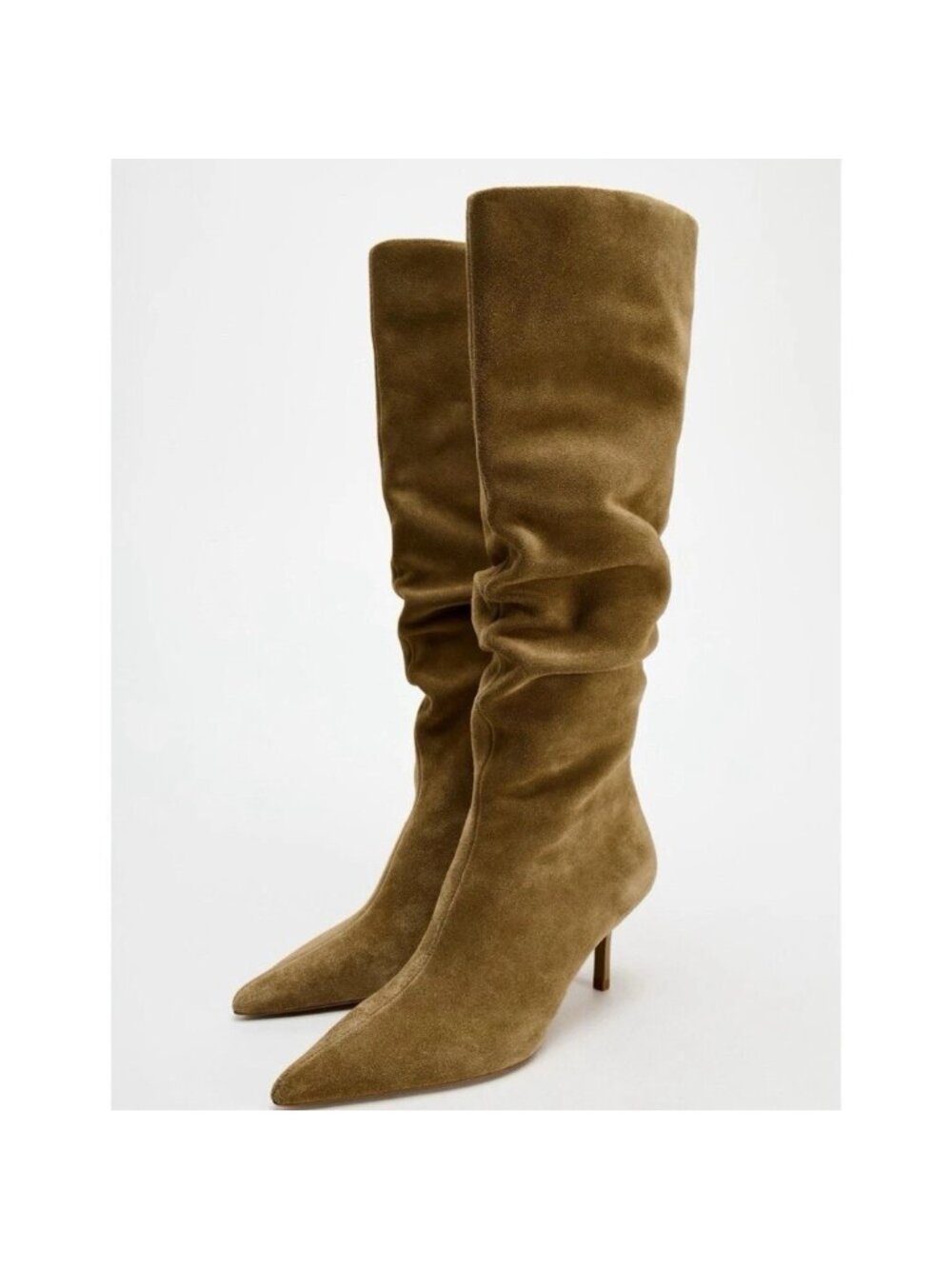 Zara Womens Ruched Split Leather Heeled Boots EU 38 US 7.5 Brown 2016/410 NWOB